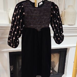 Black & Rose Gold Smocked Velvet Dress